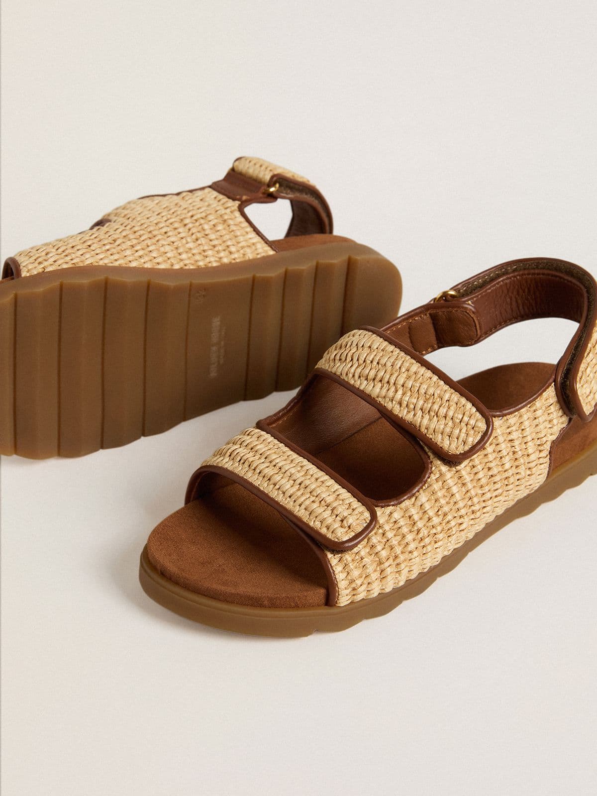 Noa Young sandals in beige raffia and brown leather - Golden Goose Kids