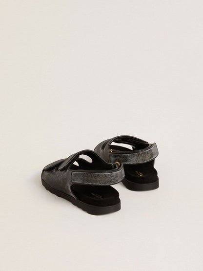 Noa Junior sandals in distressed black leather - Golden Goose Kids