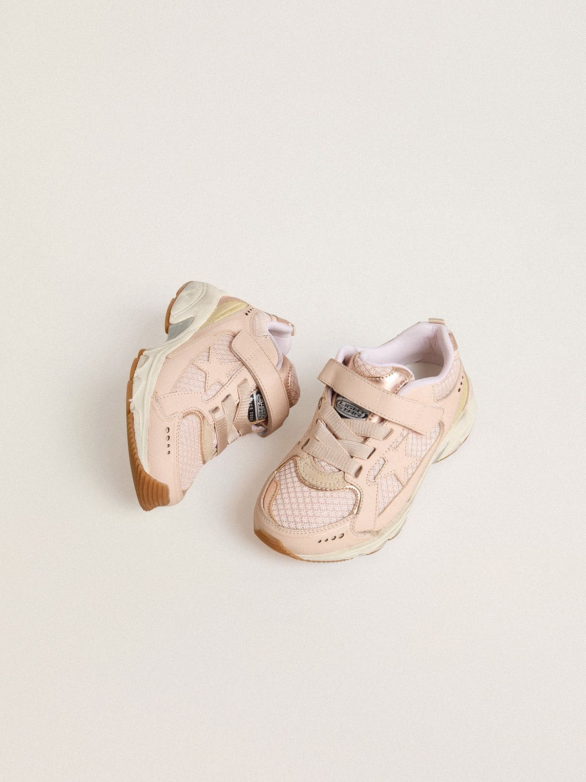 Junior Lightstar in pink leather and mesh with pink leather star - Golden Goose Kids