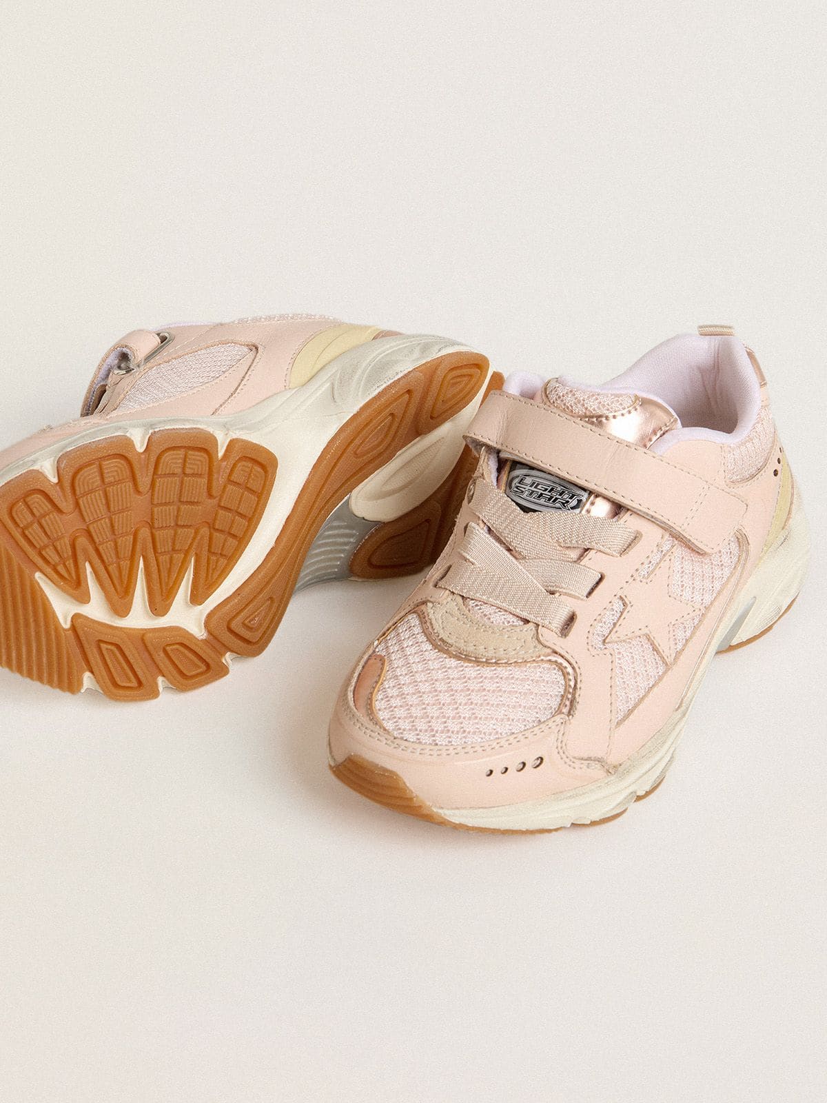 Junior Lightstar in pink leather and mesh with pink leather star - Golden Goose Kids