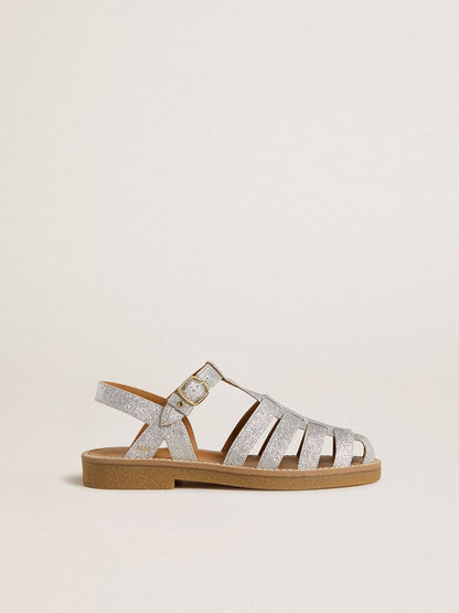 Maxime Young sandals in silver micro-glitter - Golden Goose Kids