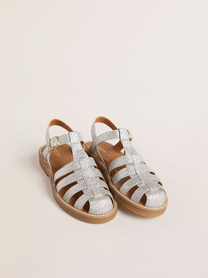 Maxime Young sandals in silver micro-glitter - Golden Goose Kids
