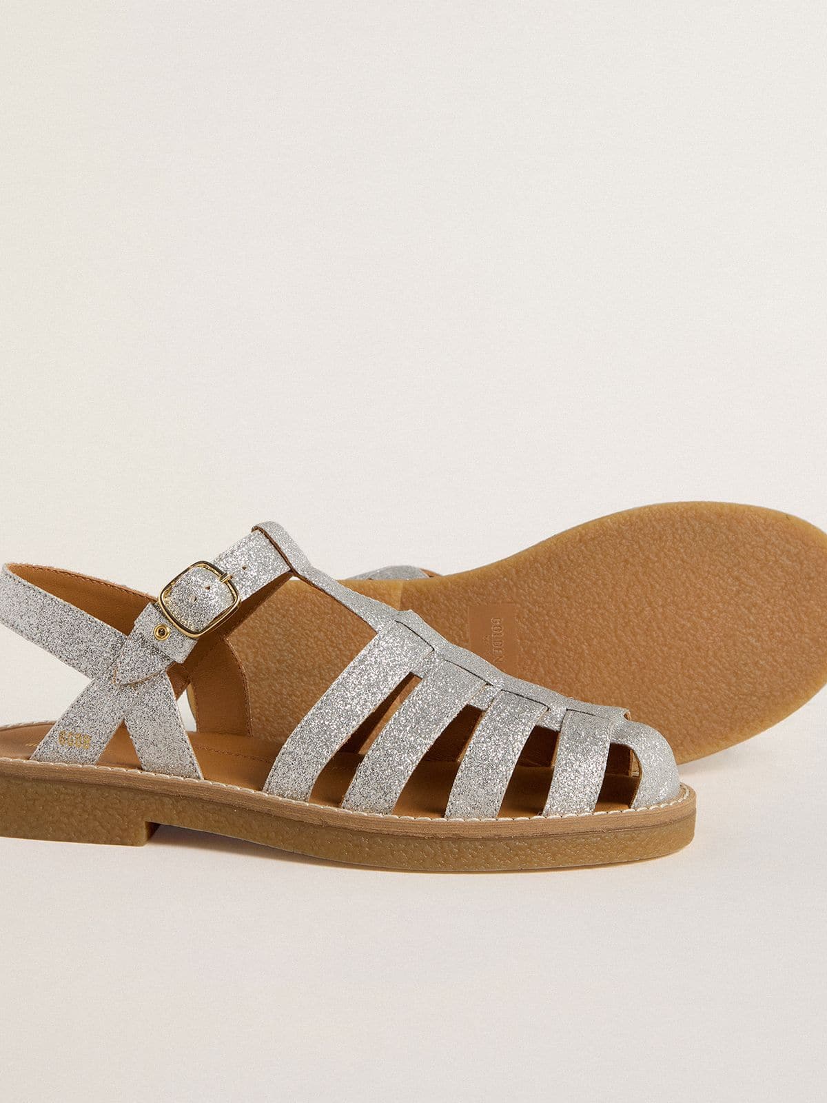 Maxime Young sandals in silver micro-glitter - Golden Goose Kids