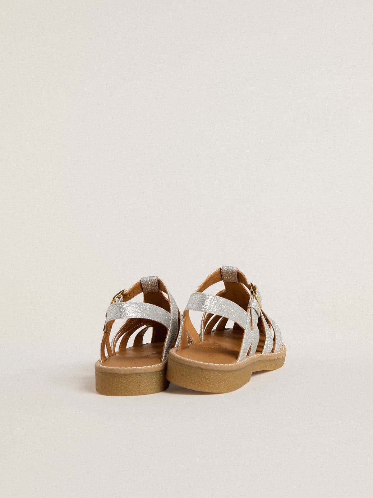 Maxime Young sandals in silver micro-glitter - Golden Goose Kids