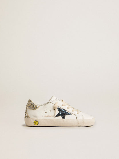 Junior Super-Star in leather with glitter star and heel tab - Golden Goose Kids