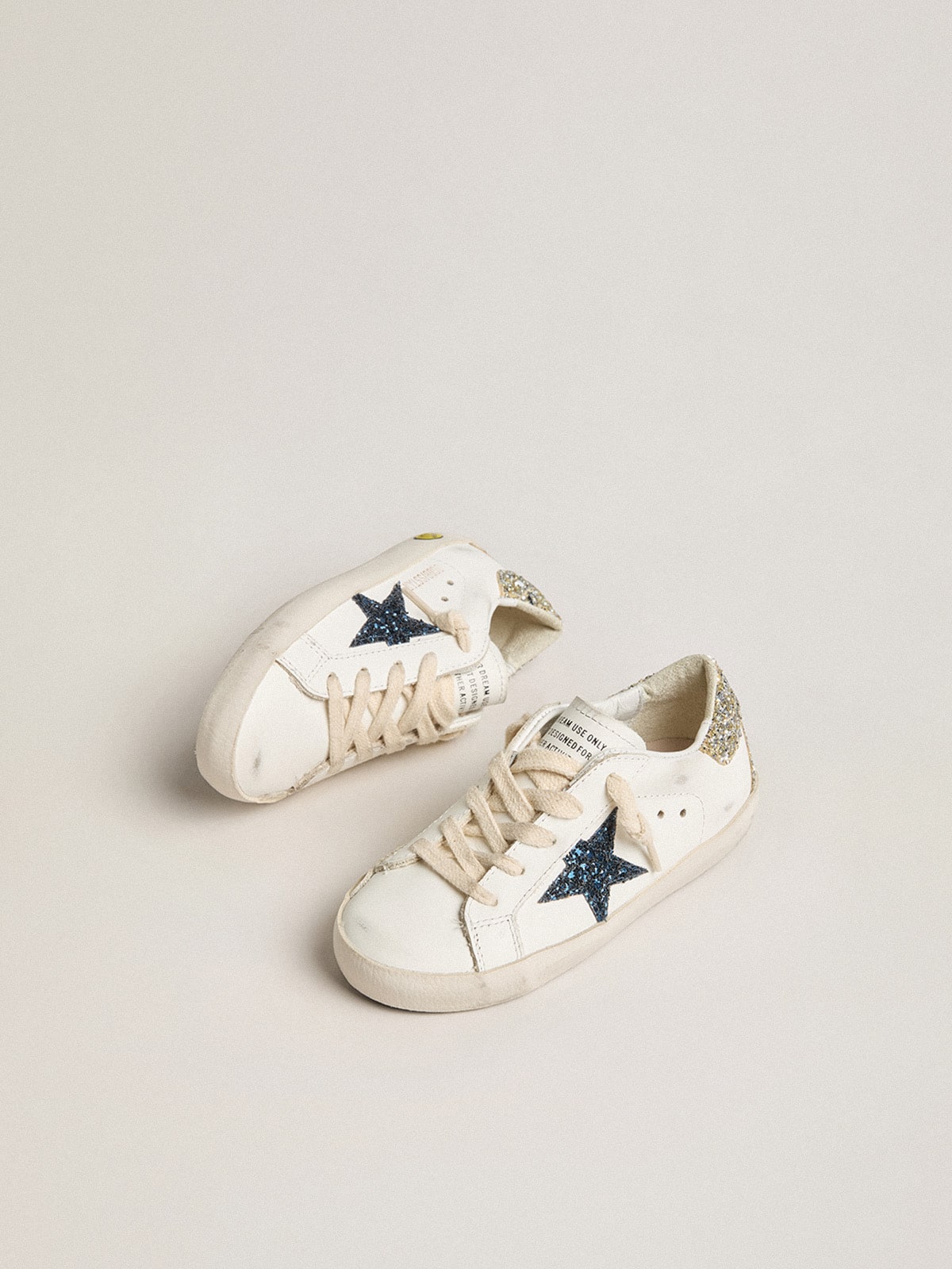 Junior Super-Star in leather with glitter star and heel tab - Golden Goose Kids