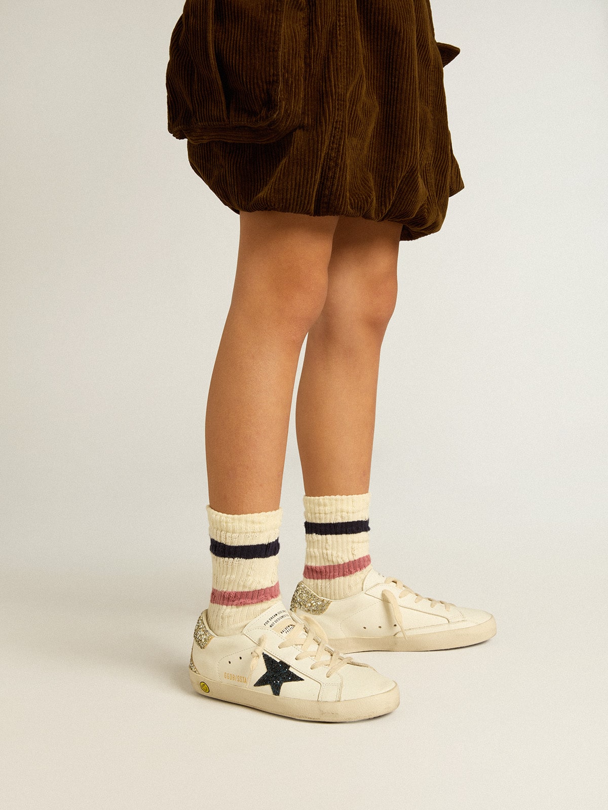 Junior Super-Star in leather with glitter star and heel tab - Golden Goose Kids