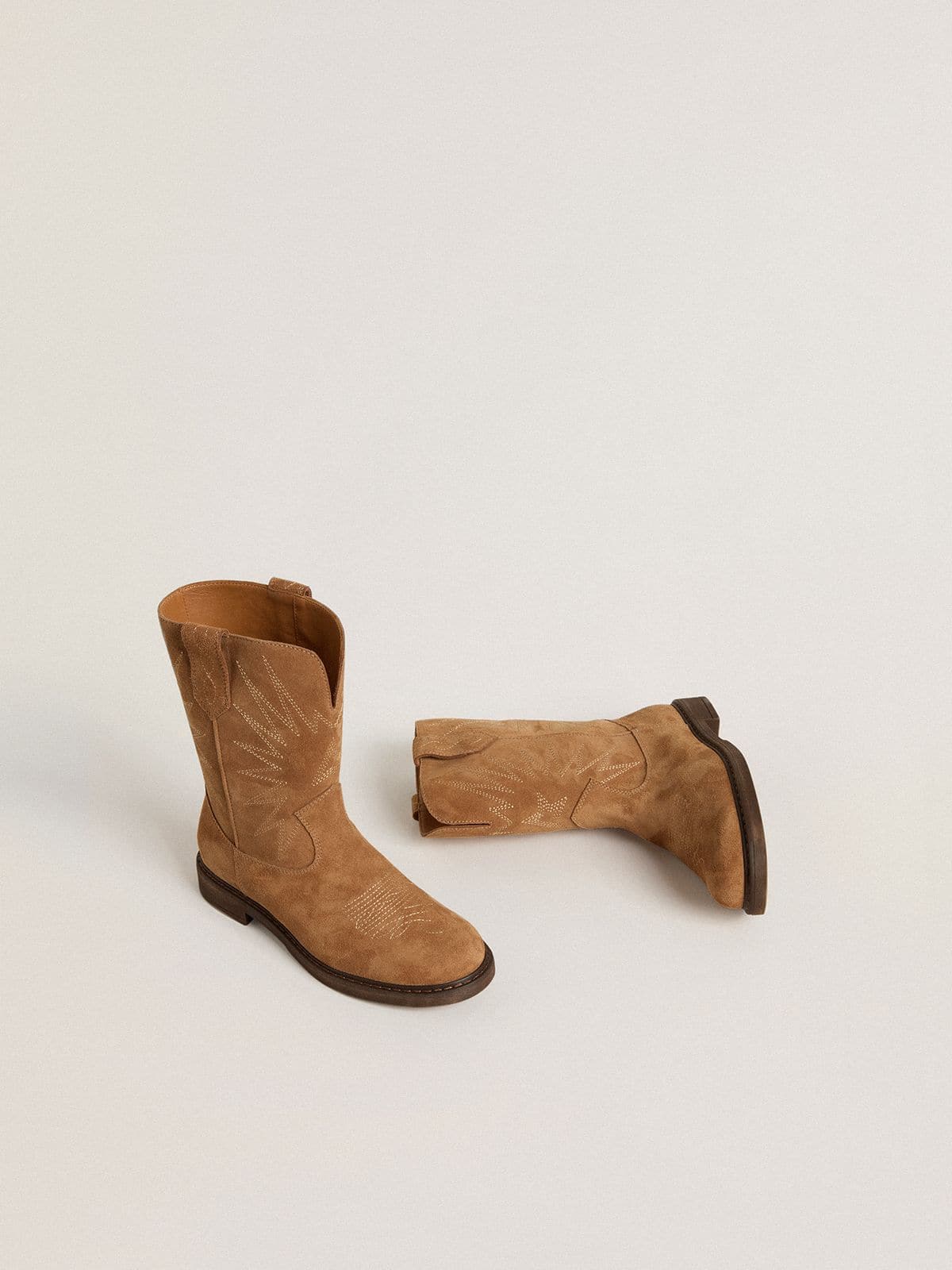 Wish Young boots in camel suede with star embroidery - Golden Goose Kids