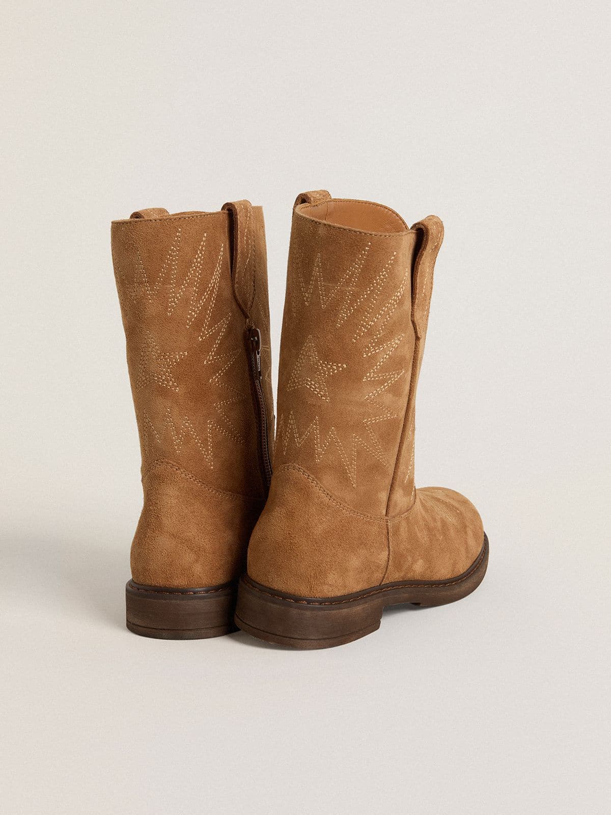 Wish Young boots in camel suede with star embroidery - Golden Goose Kids