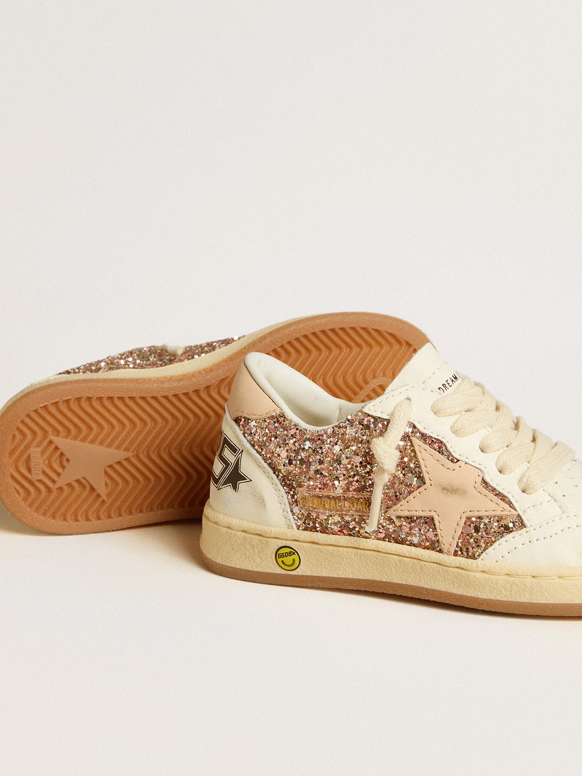Ball Star Junior in glitter and nappa with leather star and heel tab - Golden Goose Kids