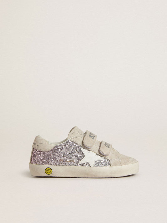 Junior Old School in silver and pink glitter with white leather star - Golden Goose Kids