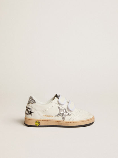 Ball Star Junior in nappa with silver glitter star and heel tab - Golden Goose Kids