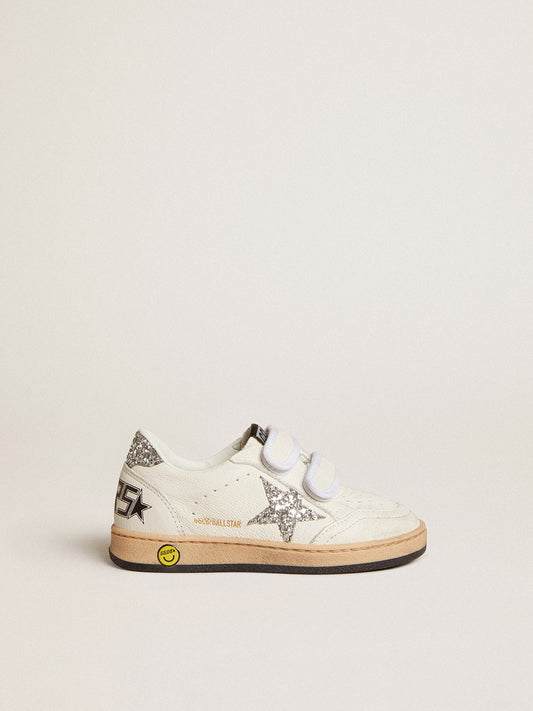 Ball Star Junior in nappa with silver glitter star and heel tab - Golden Goose Kids