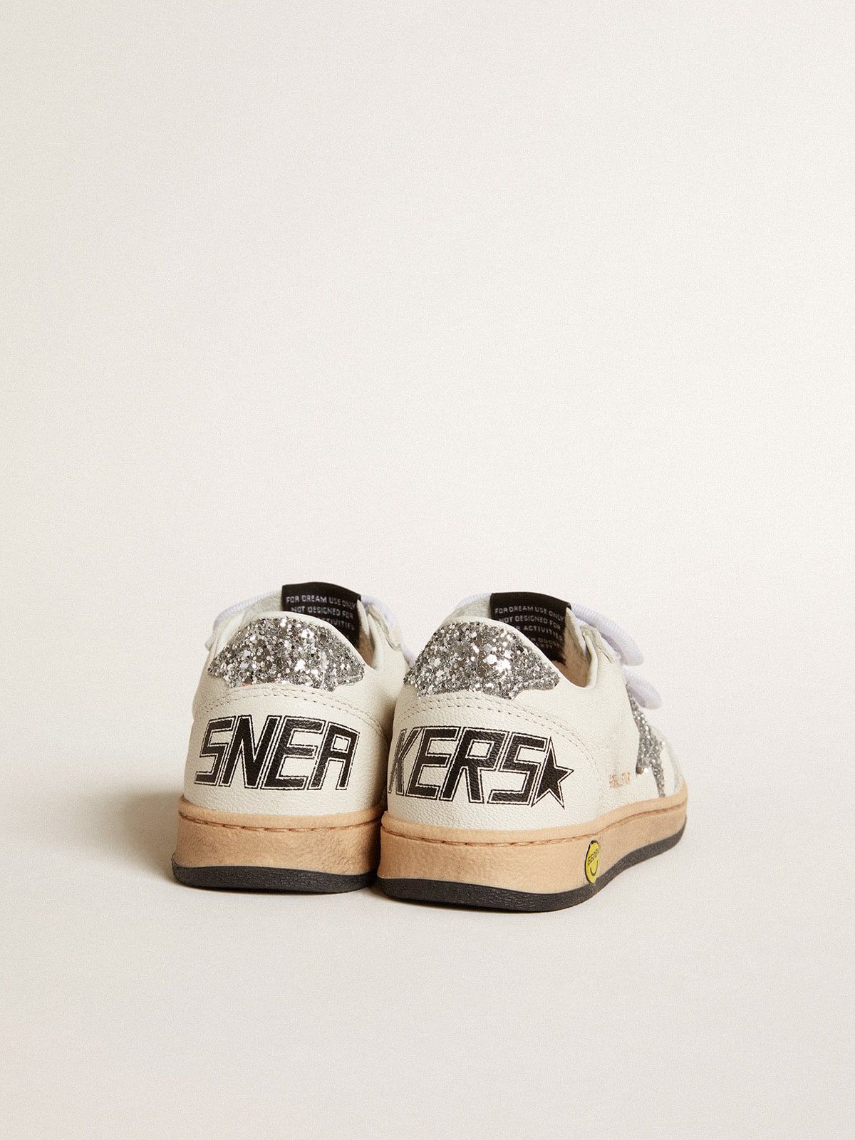 Ball Star Junior in nappa with silver glitter star and heel tab - Golden Goose Kids