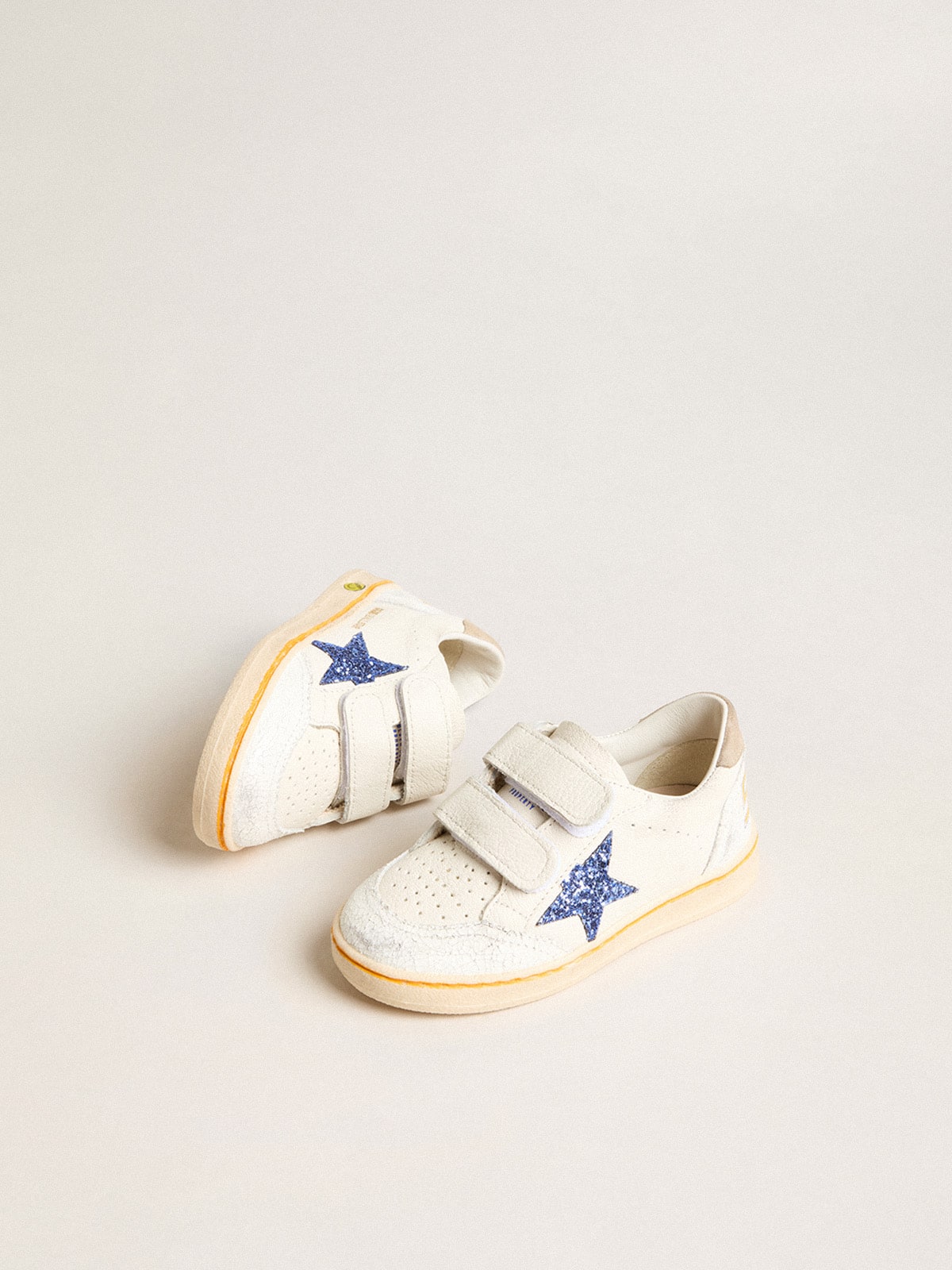 Junior Ball Star with blue glitter star and beige suede heel tab - Golden Goose Kids
