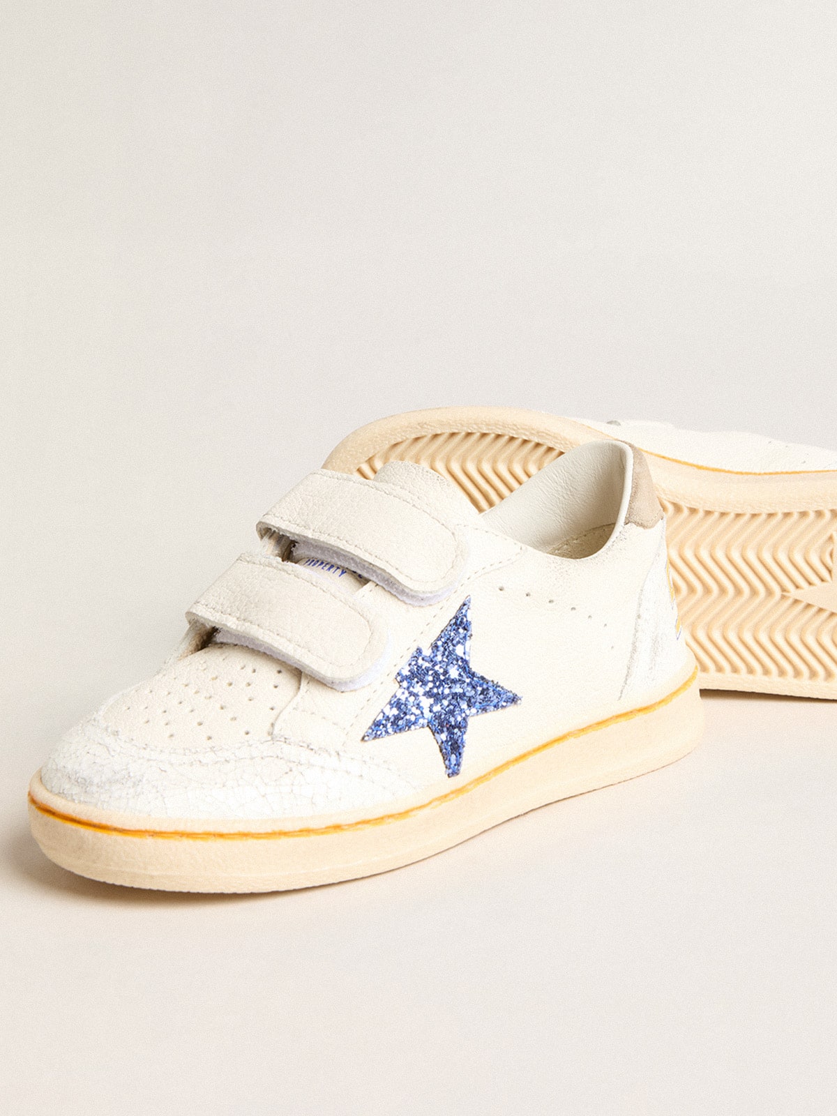 Junior Ball Star with blue glitter star and beige suede heel tab - Golden Goose Kids