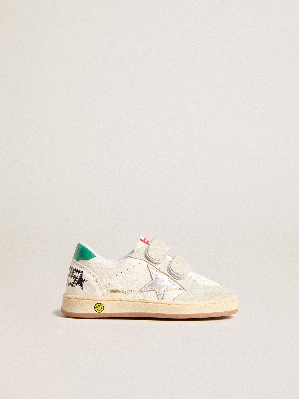 Junior Ball Star with silver star and green suede heel tab - Golden Goose Kids