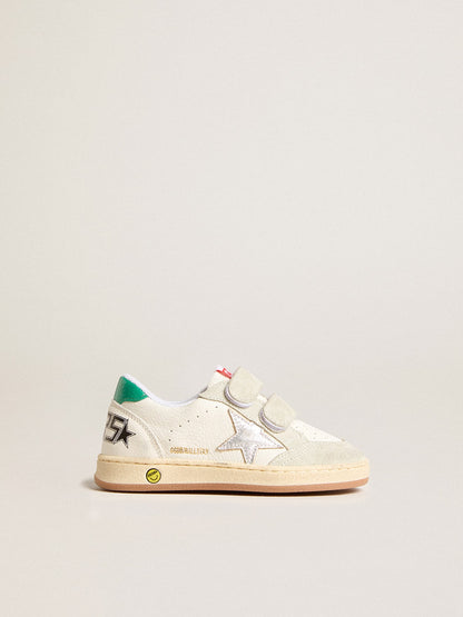 Junior Ball Star with silver star and green suede heel tab - Golden Goose Kids