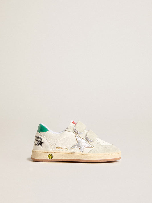 Junior Ball Star with silver star and green suede heel tab - Golden Goose Kids