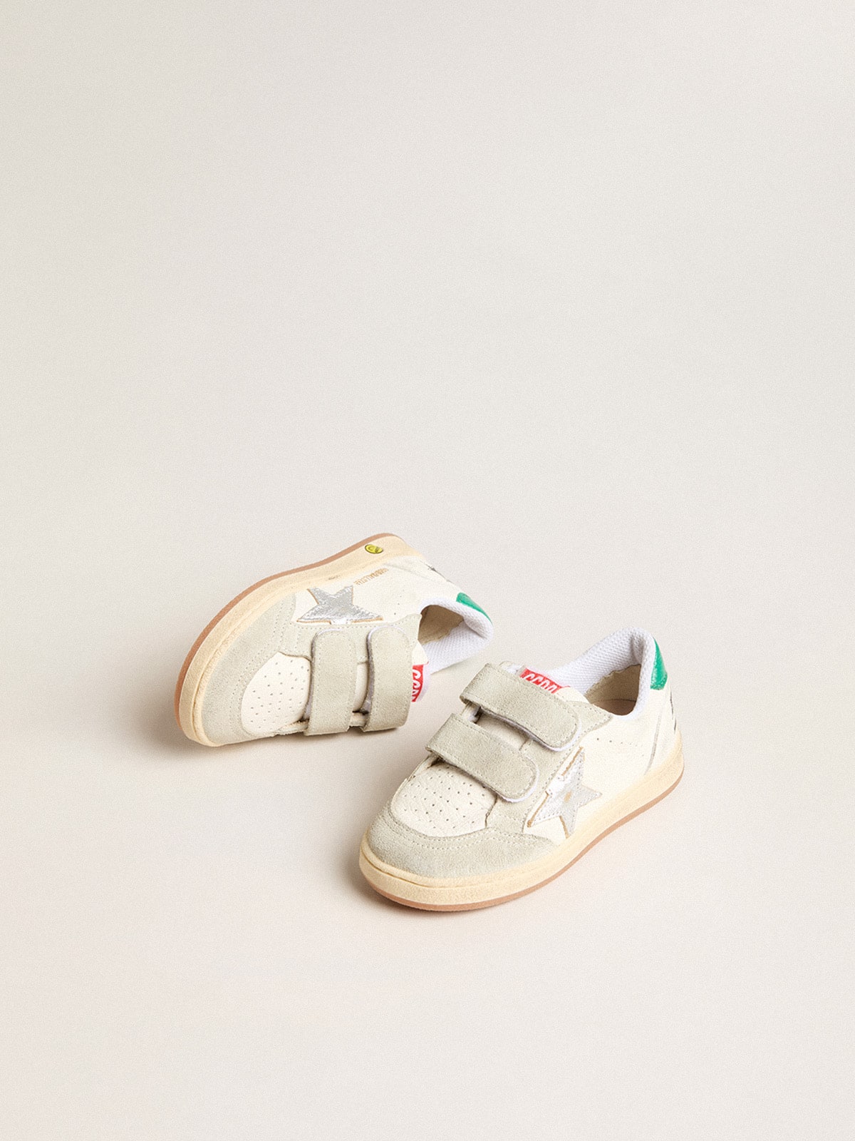 Junior Ball Star with silver star and green suede heel tab - Golden Goose Kids