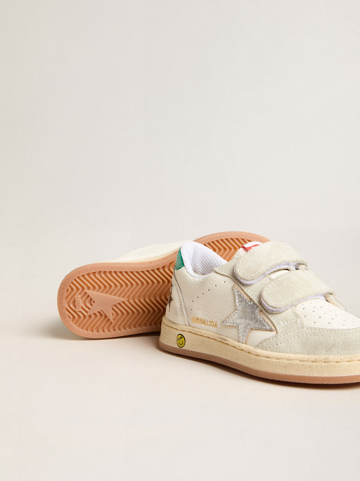 Junior Ball Star with silver star and green suede heel tab - Golden Goose Kids