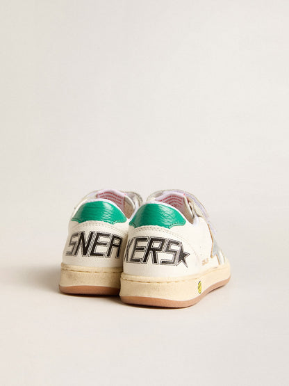 Junior Ball Star with silver star and green suede heel tab - Golden Goose Kids