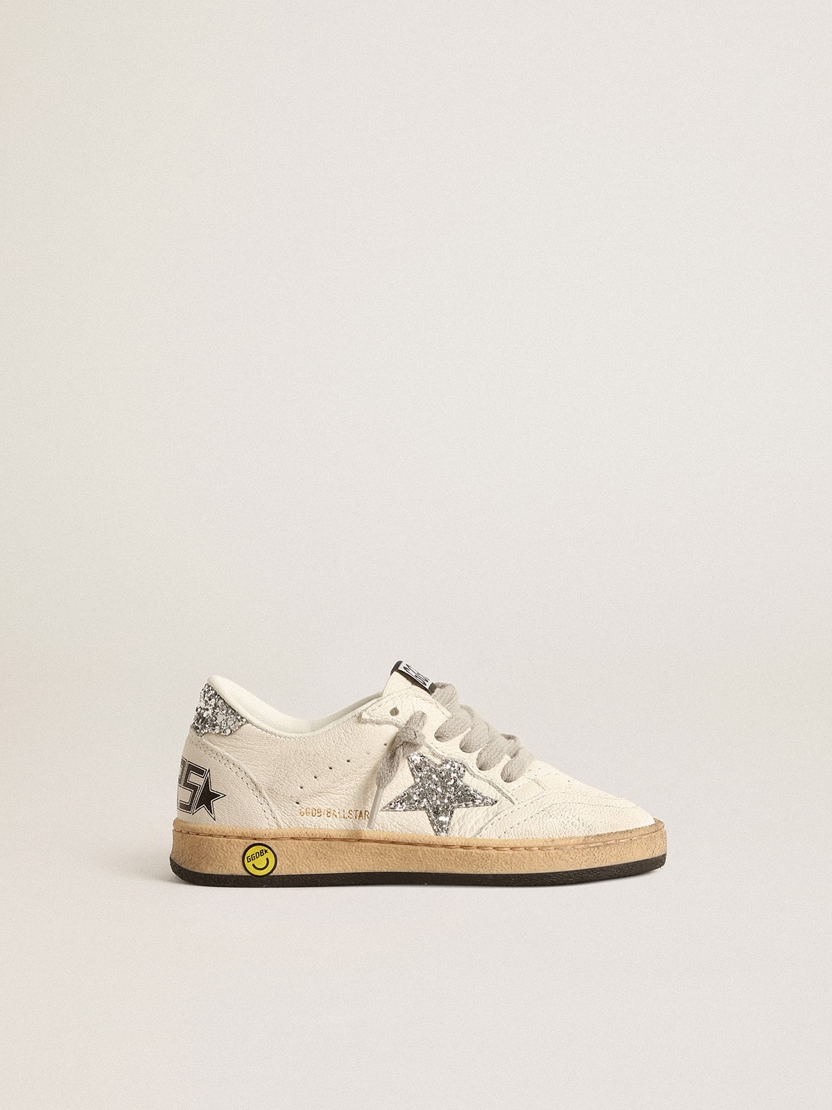 Ball Star Junior in nappa with silver glitter star and heel tab - Golden Goose Kids