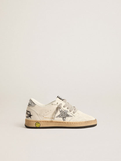 Ball Star Junior in nappa with silver glitter star and heel tab - Golden Goose Kids