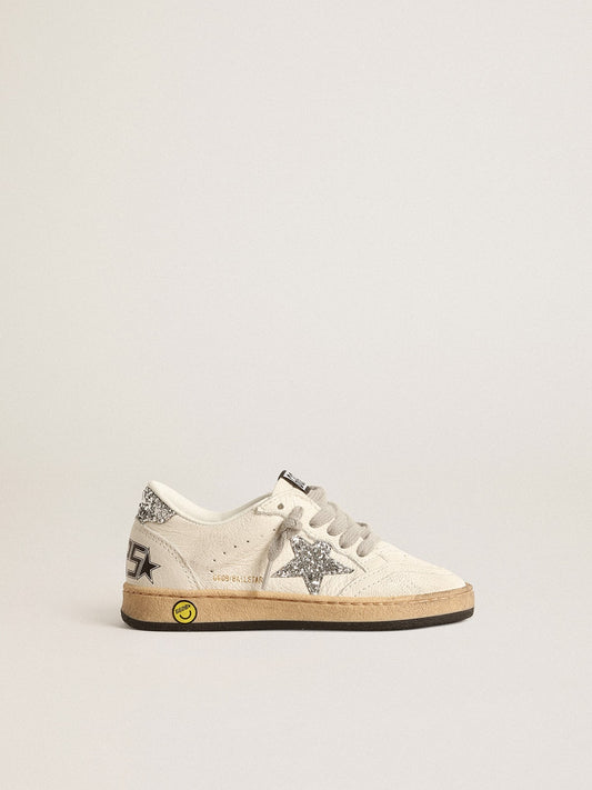 Ball Star Junior in nappa with silver glitter star and heel tab - Golden Goose Kids