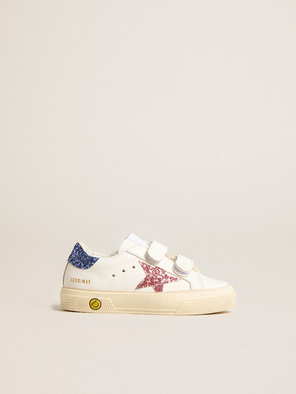 Junior May School in leather with glitter star and heel tab - Golden Goose Kids