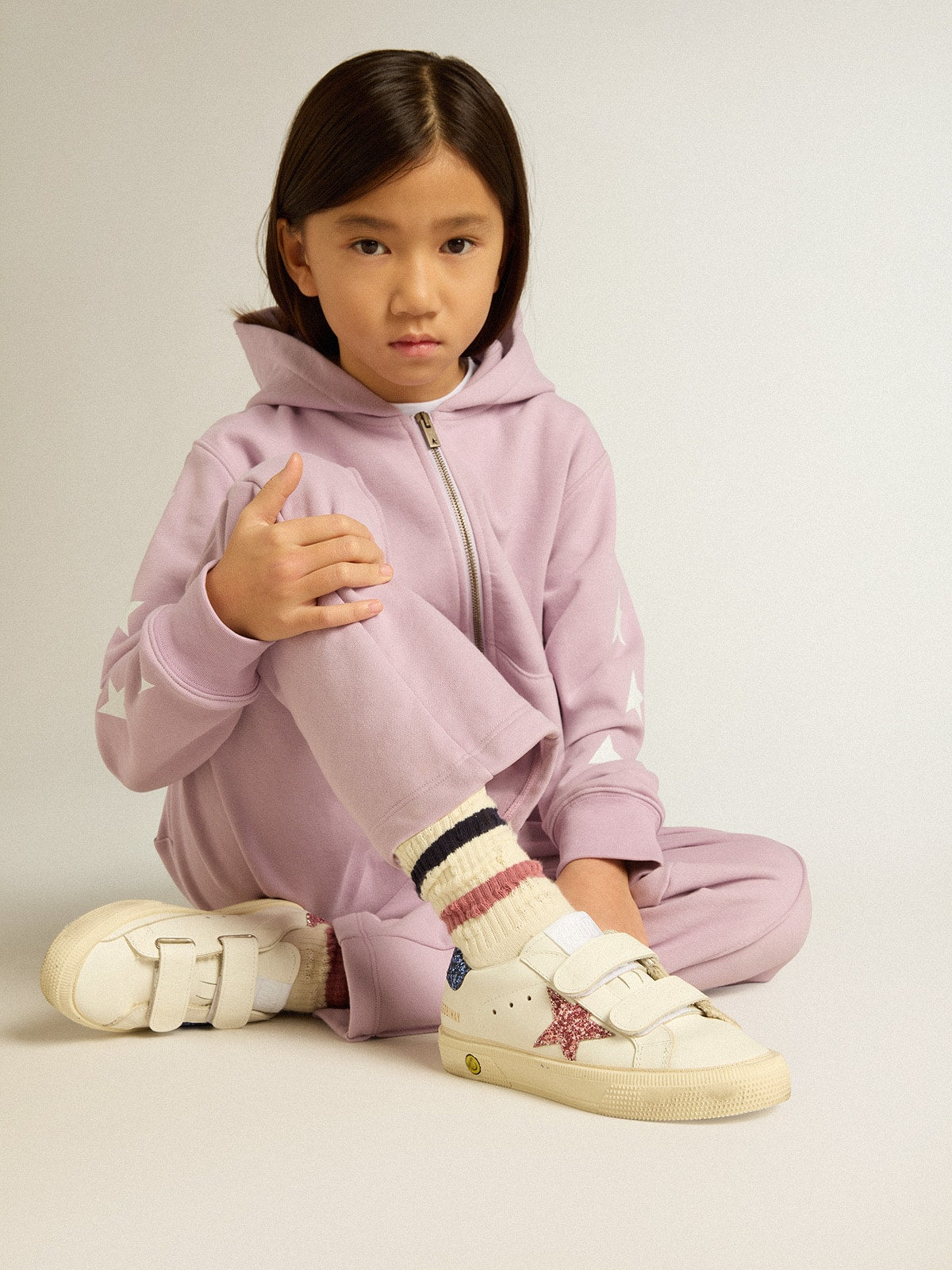 Junior May School in leather with glitter star and heel tab - Golden Goose Kids