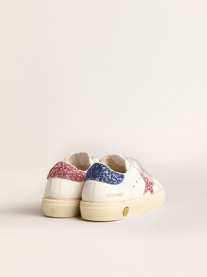 Junior May School in leather with glitter star and heel tab - Golden Goose Kids