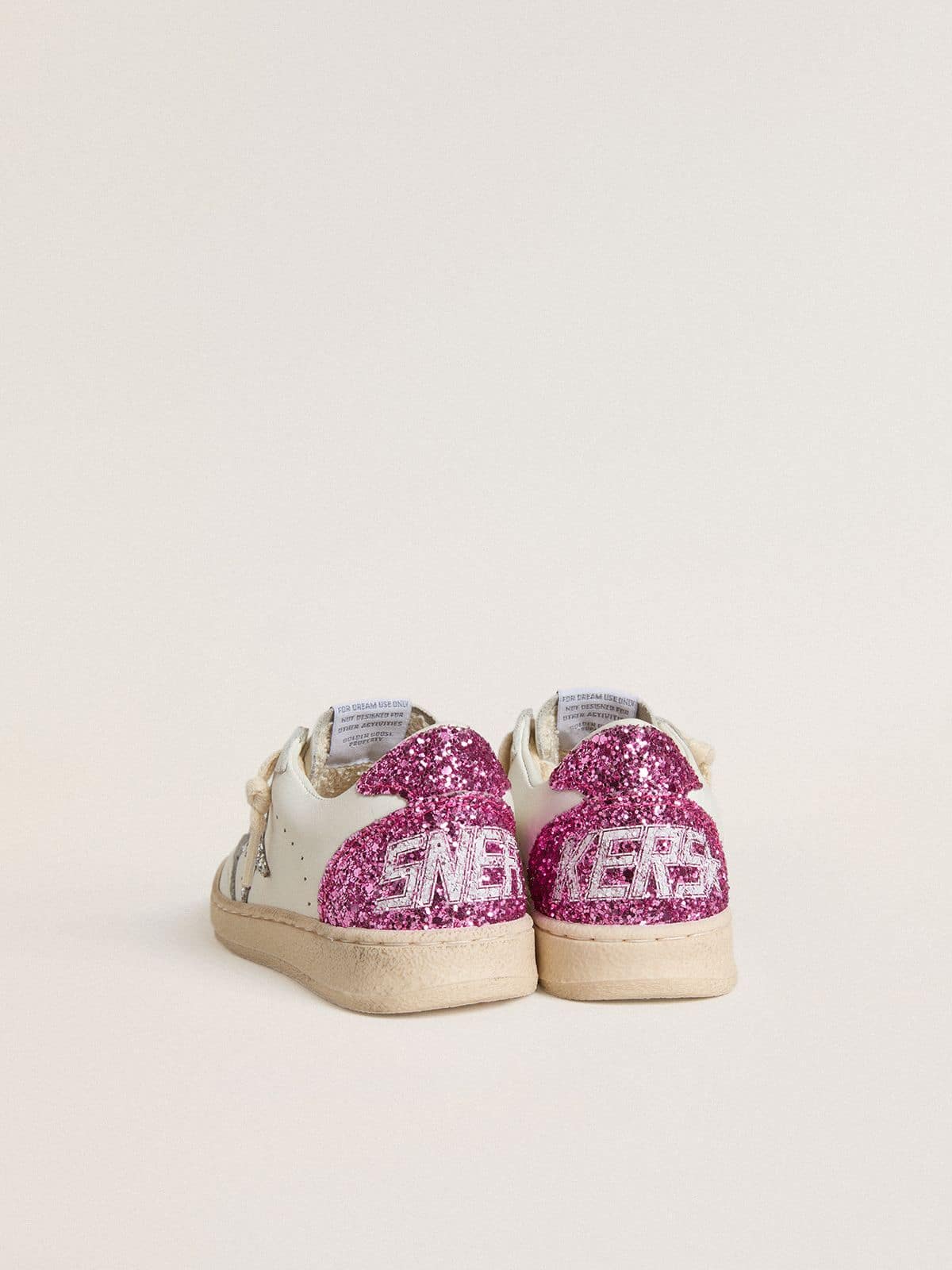 Junior Ball Star with silver glitter star and pink glitter heel tab - Golden Goose Kids