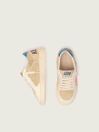 Ball Star Junior in beige suede with red star and light blue heel tab - Golden Goose Kids