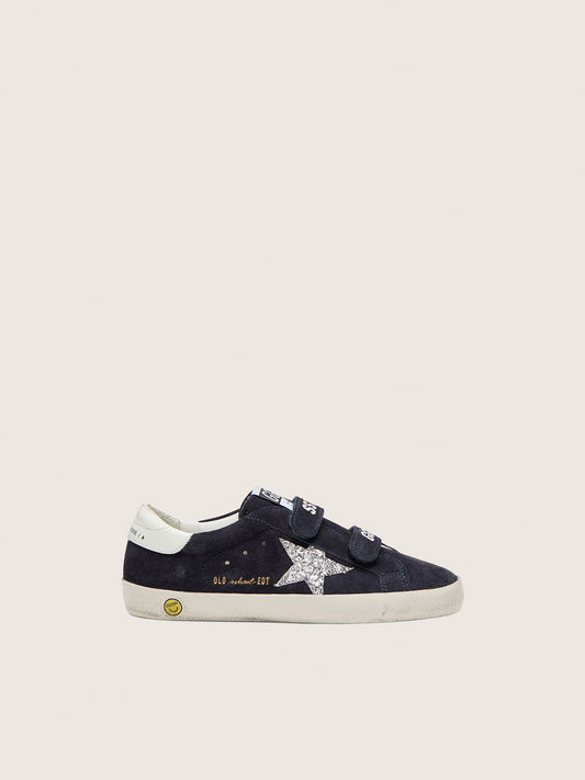 Junior Old School in blue suede with silver glitter star and white leather heel tab - Golden Goose Kids