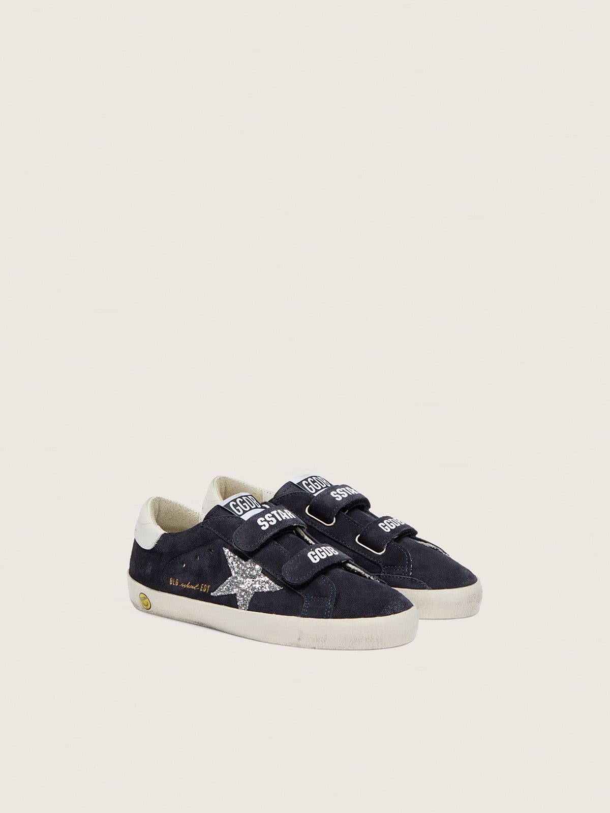 Junior Old School in blue suede with silver glitter star and white leather heel tab - Golden Goose Kids