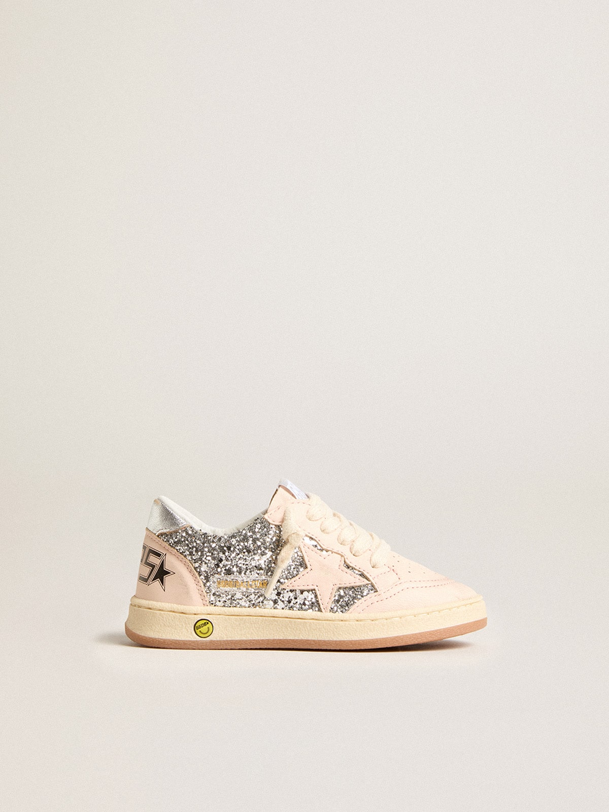 Junior Ball Star in glitter with silver metallic leather heel tab - Golden Goose Kids