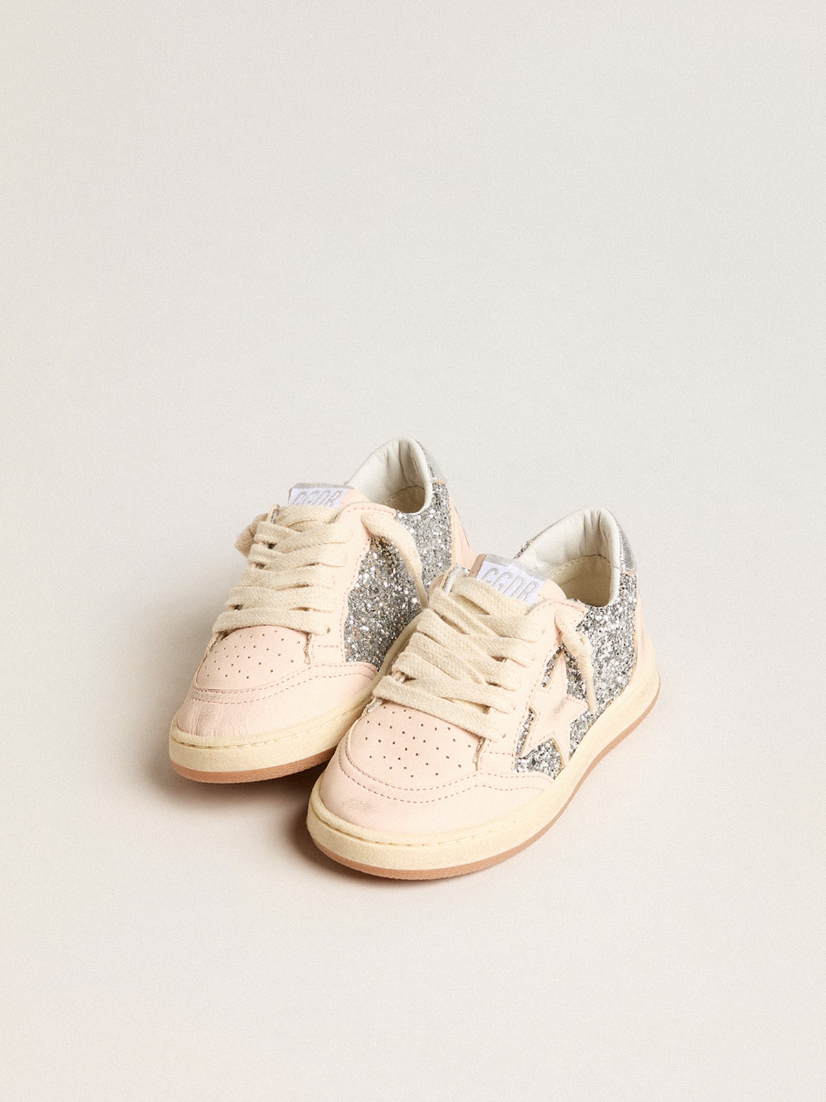 Junior Ball Star in glitter with silver metallic leather heel tab - Golden Goose Kids