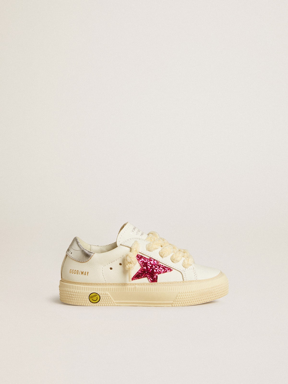 May Junior with fuchsia glitter star and metallic leather heel tab - Golden Goose Kids