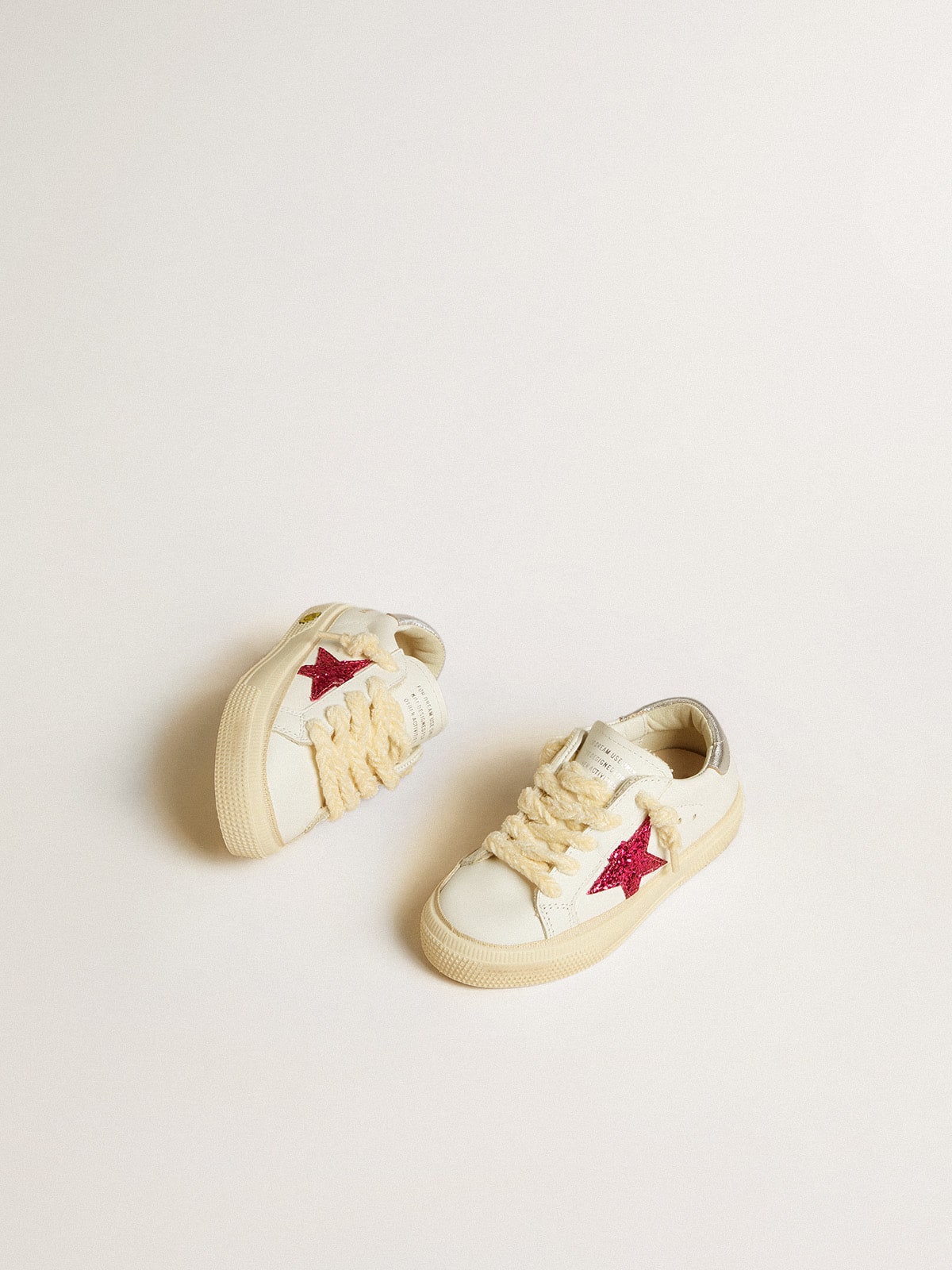 May Junior with fuchsia glitter star and metallic leather heel tab - Golden Goose Kids