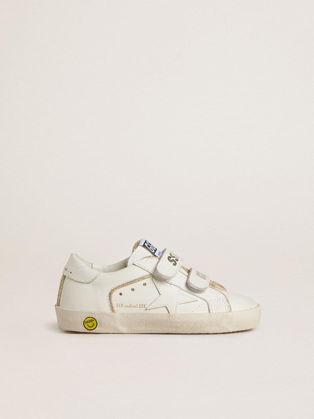 Junior Old School in white leather with gold details - Golden Goose Kids