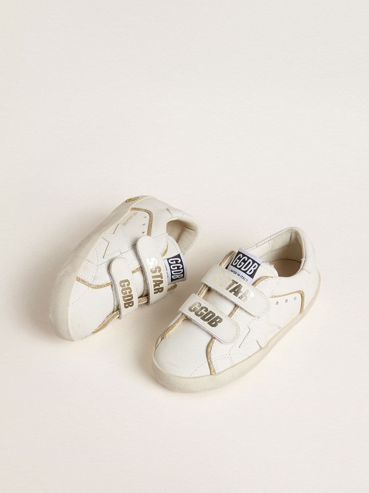 Junior Old School in white leather with gold details - Golden Goose Kids