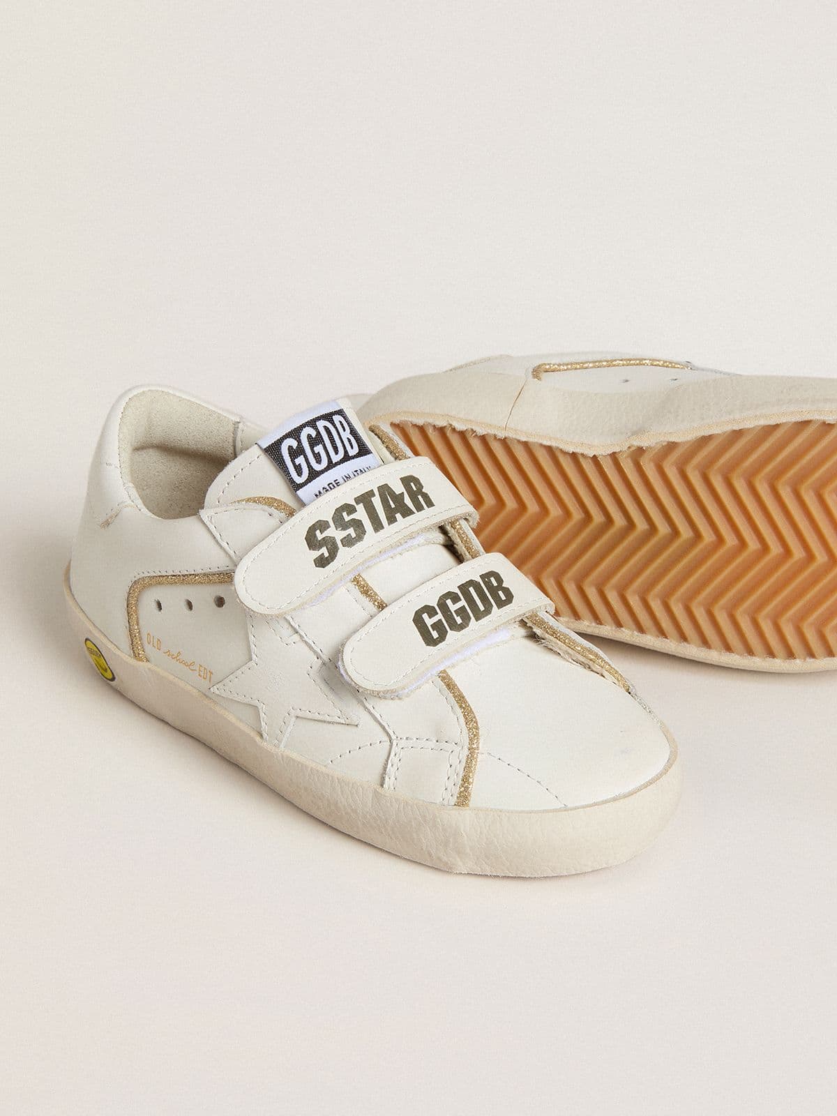Junior Old School in white leather with gold details - Golden Goose Kids
