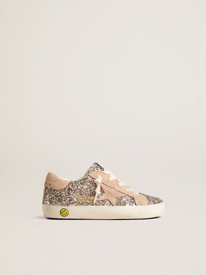 Junior Super-Star in glitter with suede star and heel tab - Golden Goose Kids