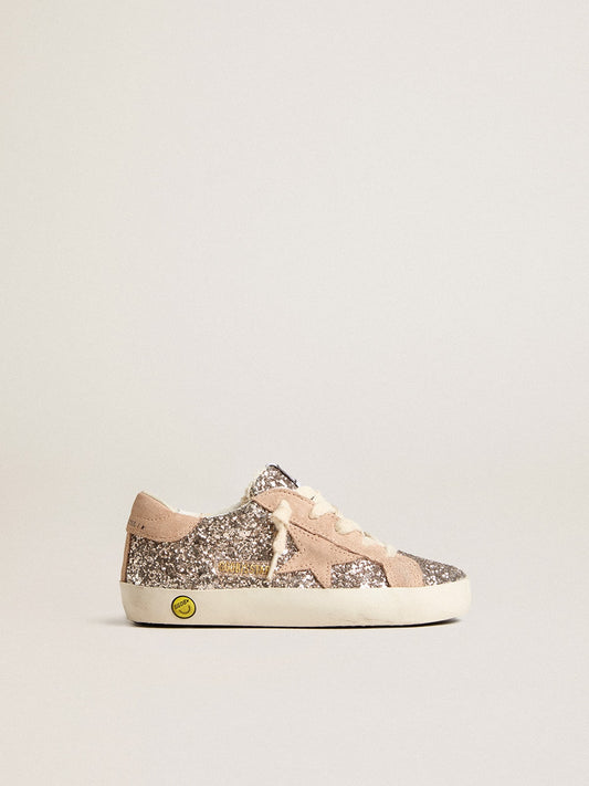 Junior Super-Star in glitter with suede star and heel tab - Golden Goose Kids