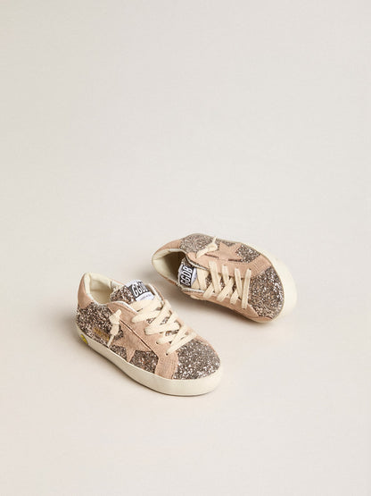 Junior Super-Star in glitter with suede star and heel tab - Golden Goose Kids