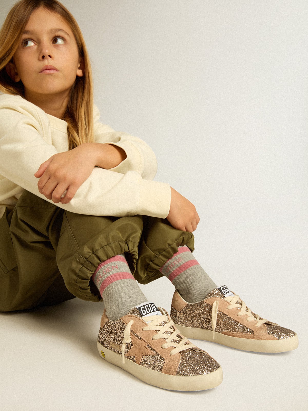 Junior Super-Star in glitter with suede star and heel tab - Golden Goose Kids