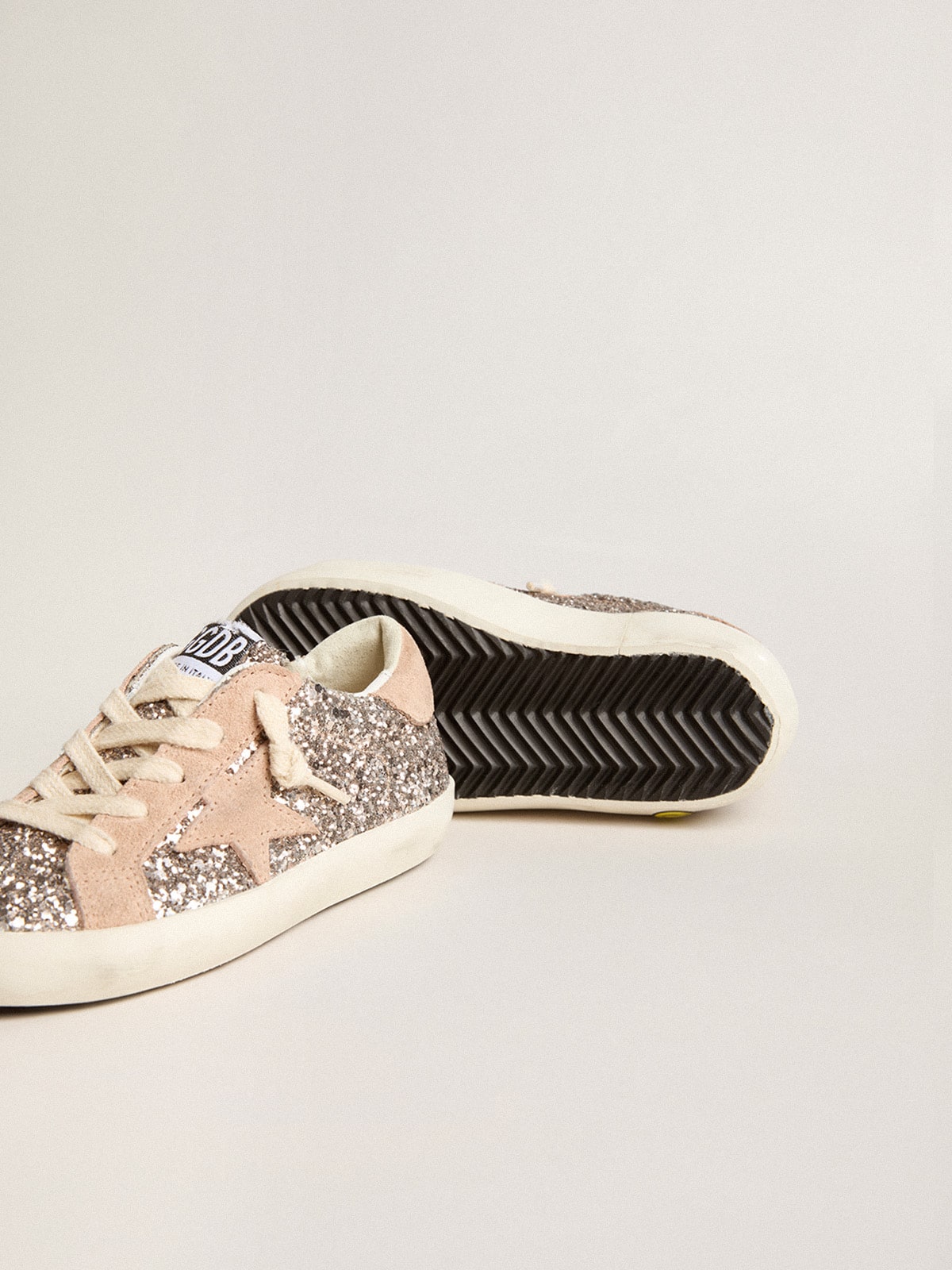 Junior Super-Star in glitter with suede star and heel tab - Golden Goose Kids