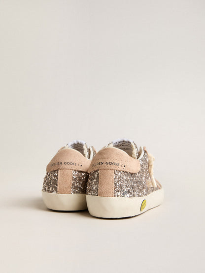Junior Super-Star in glitter with suede star and heel tab - Golden Goose Kids