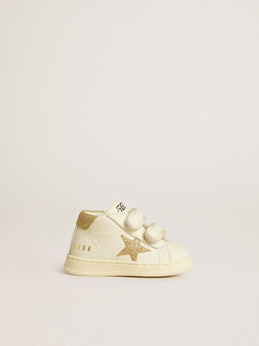 June Junior in white nappa leather with gold glitter star and heel tab - Golden Goose Kids